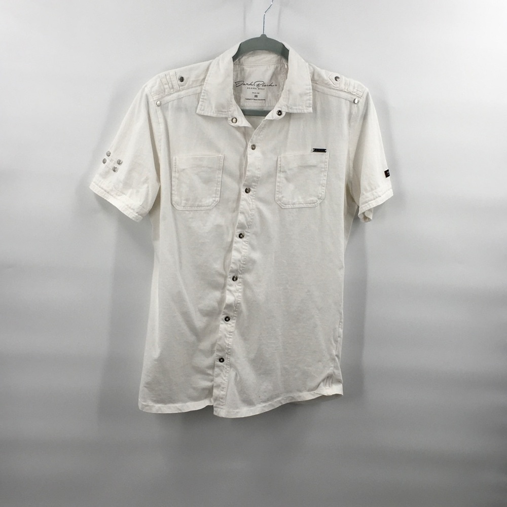 Dark Black Smap Button White Cotton Shirt M